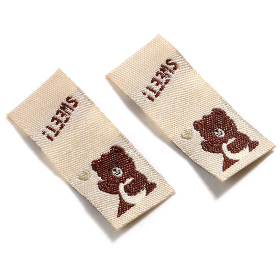 Immagine di Poliestere Tag Etichetta Rettangolo Cachi Orso Forma " sweet " 4cm x 1.5cm , 100 Pz