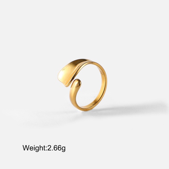 Image de 1 Pièce Placage sous Vide Simple & Décontracté Bagues Ouvert Élégant en 304 Acier Inoxydable Plaqué Or Véritable 18K Géométrique Pour Femmes