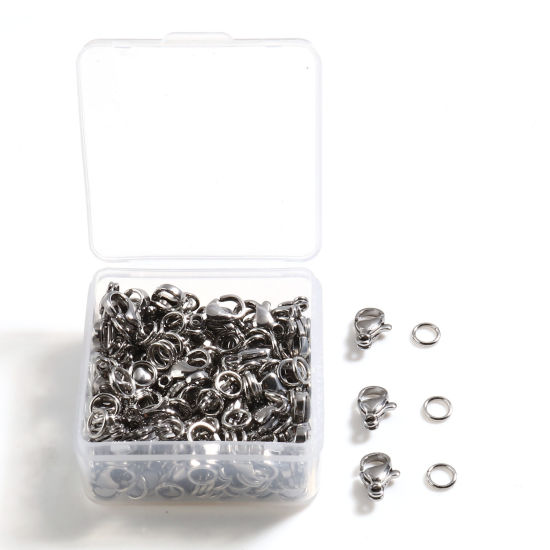 ステンレス鋼 丸カン カニカン留め金具セット シルバートーン 4mm 直径、 9mm x 6mm、 1 箱 の画像