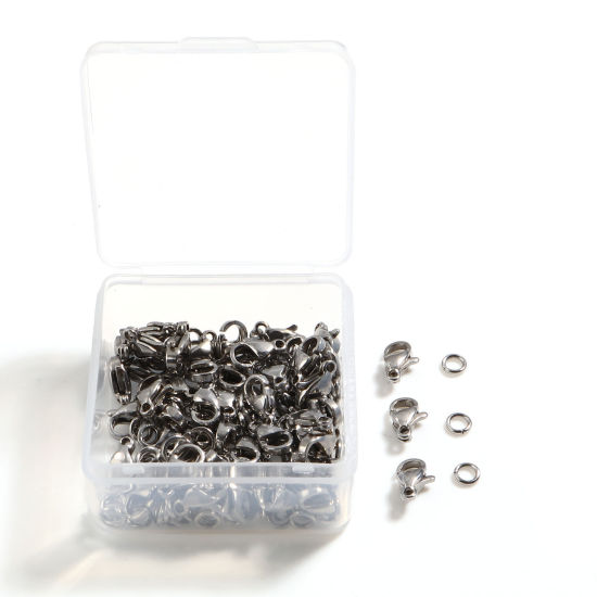 ステンレス鋼 丸カン カニカン留め金具セット シルバートーン 7mm 直径、 13mm x 8mm、 1 箱 の画像