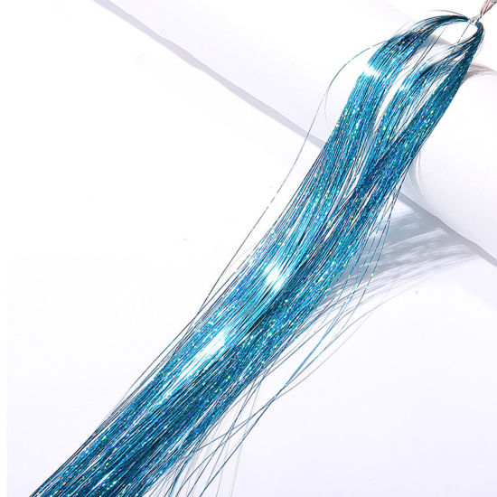 Image de Accessoires à Cheveux Fil de Soie en Plastique Bleu Ciel Brillant Paillettes 90cm, 1 Paquet