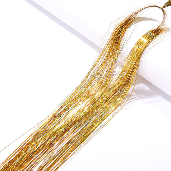 Image de Accessoires à Cheveux Fil de Soie en Plastique Or Brillant Paillettes 90cm, 1 Paquet