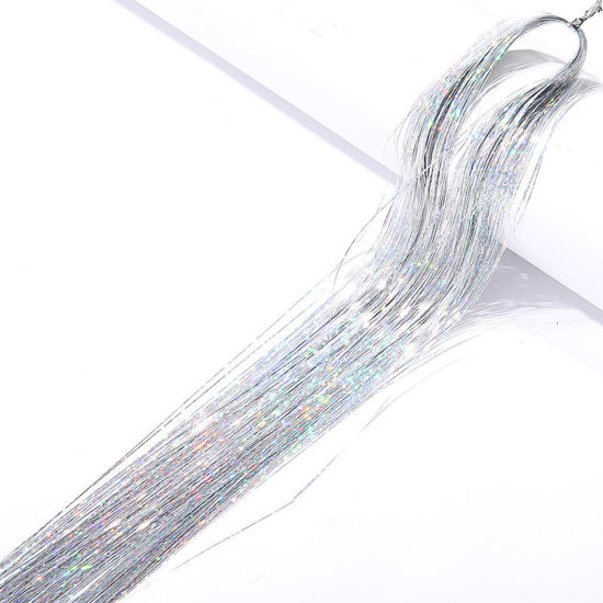 Image de Accessoires à Cheveux Fil de Soie en Plastique Argent Brillant Paillettes 90cm, 1 Paquet