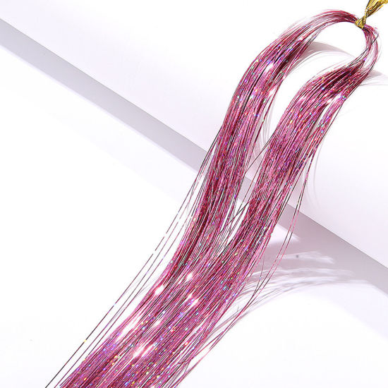 Image de Accessoires à Cheveux Fil de Soie en Plastique Rose Brillant Paillettes 90cm, 1 Paquet