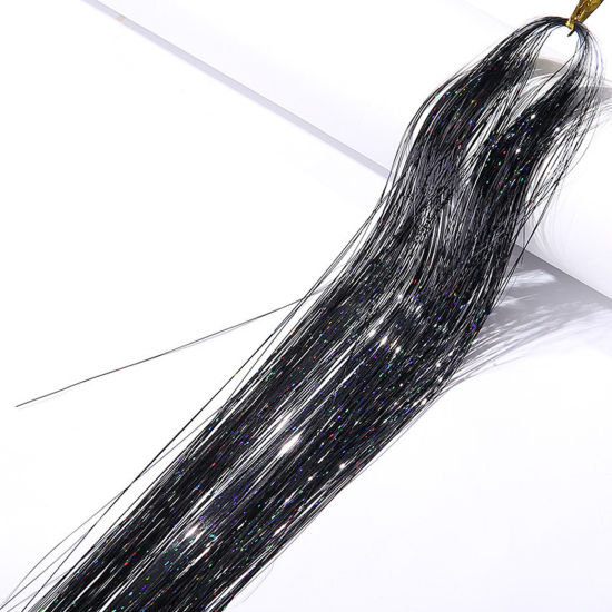 Image de Accessoires à Cheveux Fil de Soie en Plastique Noir Brillant Paillettes 90cm, 1 Paquet