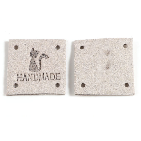 マイクロファイバー ラベル 正方形 薄鼠色 猫 " Handmade " 人造スエード 25mm x 25mm 、 20 個 の画像