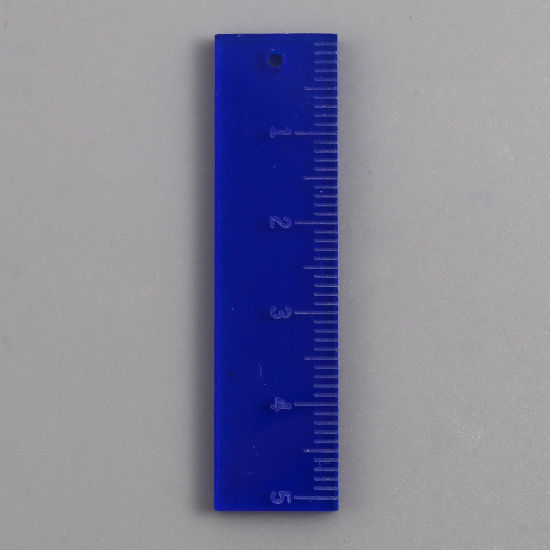 アクリル 学院アクセサリー ペンダント 定規 サファイアブルー 5.2cm x 1.3cm、 5 個 の画像