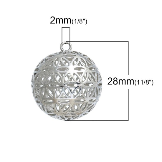 真鍮 生命の花 ペンダント 円形 シルバートーン 透かし彫刻 28mmx 25mm、 1 個 の画像