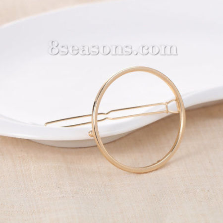 Hair Clips Gold Plated Circle Ring 61mm x 45mm, 2 PCs