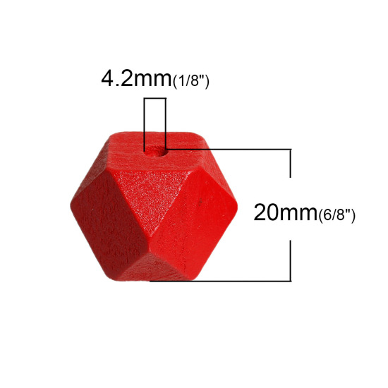 檜木材 スペーサ ビーズ ポリゴン レッド ファセット 約 20mm x 20mm、 穴：約 4.2mm、 20 個 の画像