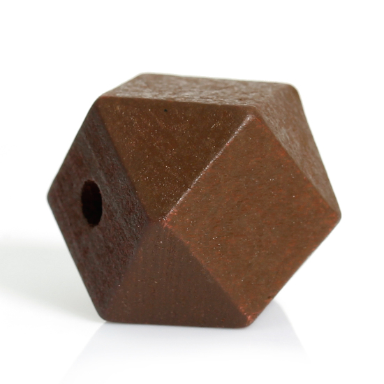檜木材 スペーサ ビーズ ポリゴン コーヒー色 ファセット 約 20mm x 20mm、 穴：約 4.2mm、 20 個 の画像