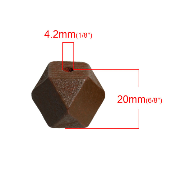 檜木材 スペーサ ビーズ ポリゴン コーヒー色 ファセット 約 20mm x 20mm、 穴：約 4.2mm、 20 個 の画像