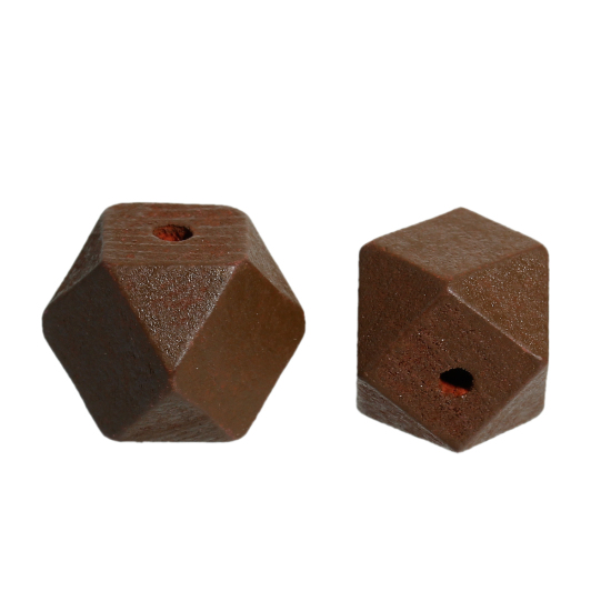檜木材 スペーサ ビーズ ポリゴン コーヒー色 ファセット 約 20mm x 20mm、 穴：約 4.2mm、 20 個 の画像