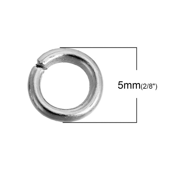 1000 個 5mm 直径、 1mm（18号） 合金 丸カン 丸カン シルバートーン 円形 の画像