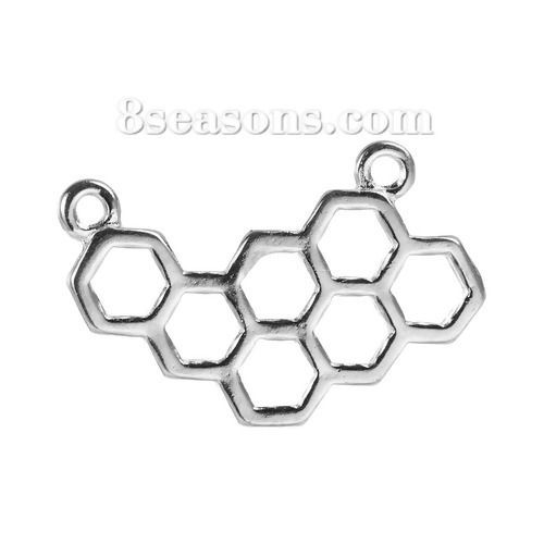 Image de Connecteurs de Bijoux en Alliage de Zinc Alvéole d'Abeille Argent Mat 23mm x 15mm, 10 Pcs