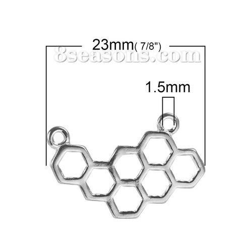 Image de Connecteurs de Bijoux en Alliage de Zinc Alvéole d'Abeille Argent Mat 23mm x 15mm, 10 Pcs