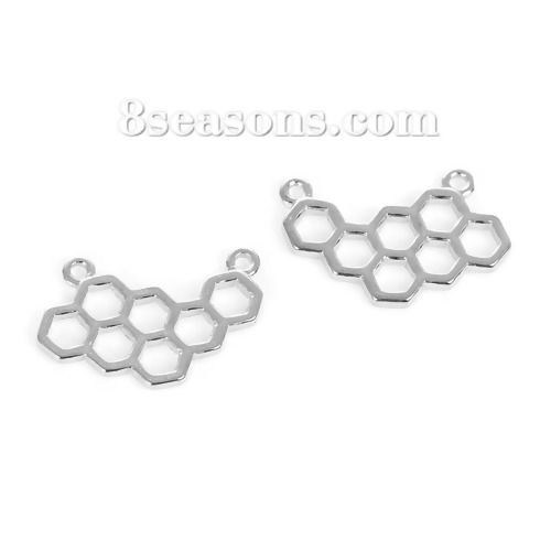 Image de Connecteurs de Bijoux en Alliage de Zinc Alvéole d'Abeille Argent Mat 23mm x 15mm, 10 Pcs
