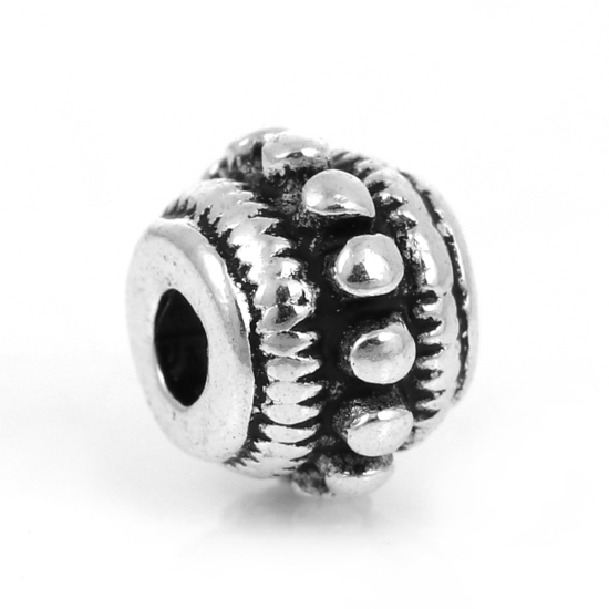 Image de Perles Bicônes en Alliage de Zinc Forme UFO Argent Vieilli à Pois Gravé 8mm x 6mm - 7mm x 5mm, Tailles de Trous: 2.1mm, 30 Pcs