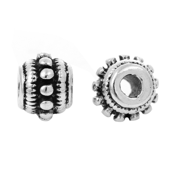 Image de Perles Bicônes en Alliage de Zinc Forme UFO Argent Vieilli à Pois Gravé 8mm x 6mm - 7mm x 5mm, Tailles de Trous: 2.1mm, 30 Pcs
