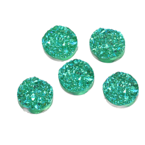 Image de Druzy Cabochon Dôme en Résine Rond Vert Couleur AB 12mm Dia, 20 Pcs