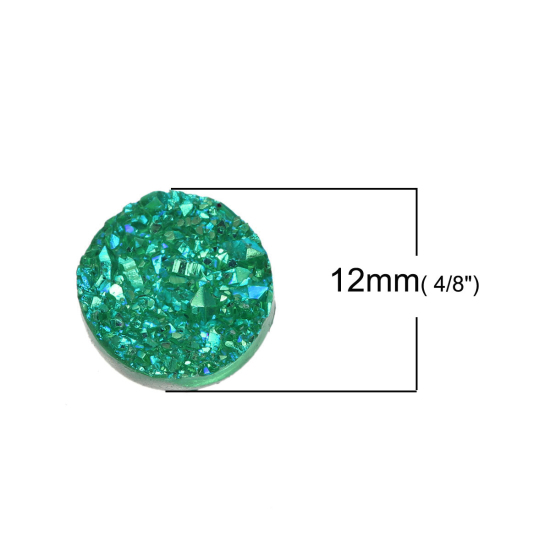Image de Druzy Cabochon Dôme en Résine Rond Vert Couleur AB 12mm Dia, 20 Pcs