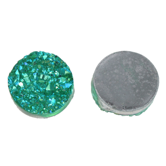 Image de Druzy Cabochon Dôme en Résine Rond Vert Couleur AB 12mm Dia, 20 Pcs