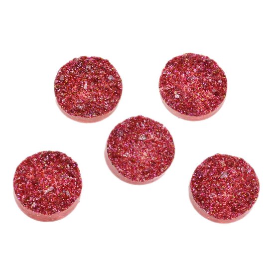 Image de Druzy Cabochon Dôme en Résine Rond Rose Rouge Brillant 12mm Dia, 20 Pcs