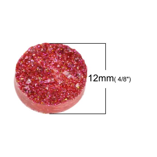 Image de Druzy Cabochon Dôme en Résine Rond Rose Rouge Brillant 12mm Dia, 20 Pcs