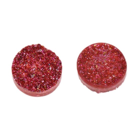 Image de Druzy Cabochon Dôme en Résine Rond Rose Rouge Brillant 12mm Dia, 20 Pcs