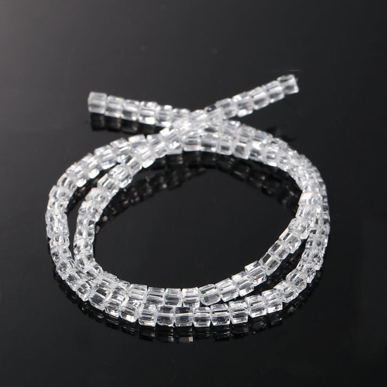 Image de Perles en Verre Carré Transparent à Facettes Transparent 3mm x 3mm, Tailles de Trous: 0.8mm, 32.5cm long, 1 Enfilade ( 100PCs/Enfilade )