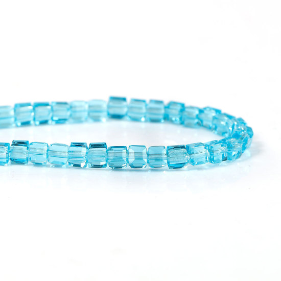 Image de Perles en Verre Carré Bleu Lac à Facettes Transparent 3mm x 3mm, Tailles de Trous: 0.8mm, 30.7cm long, 1 Enfilade ( 100PCs/Enfilade )