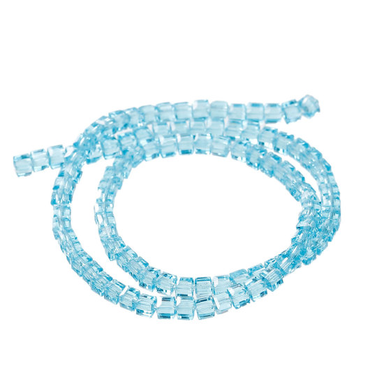 Image de Perles en Verre Carré Bleu Lac à Facettes Transparent 3mm x 3mm, Tailles de Trous: 0.8mm, 30.7cm long, 1 Enfilade ( 100PCs/Enfilade )