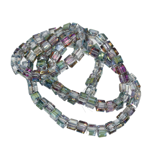 Image de Perles en Verre Carré Mauve Couleur AB à Facettes Violet & Transparent 3mm x 3mm, Tailles de Trous: 0.8mm, 31cm long, 1 Enfilade ( 100PCs/Enfilade )
