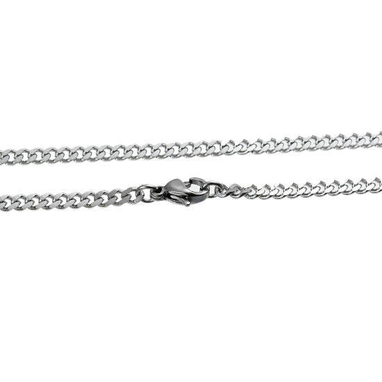Image de Colliers En Gros Argent Mat en 304 Acier Inoxydable, Chaîne Maille Cheval, Unisexe Minimaliste Cadeau Bijoux pour Détaillants 61.5cm long, 1 Pièce