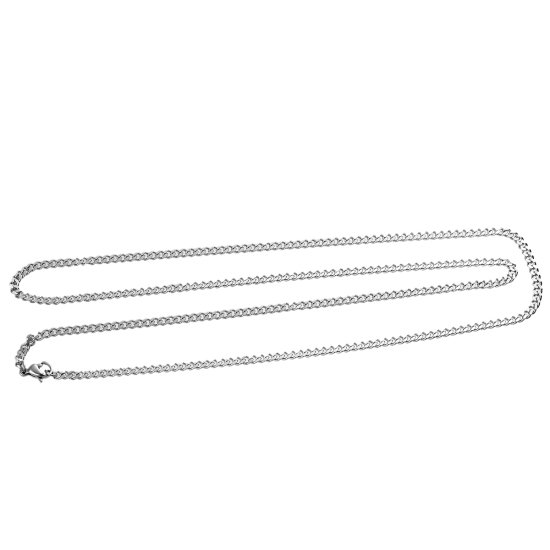 Image de Colliers En Gros Argent Mat en 304 Acier Inoxydable, Chaîne Maille Cheval, Unisexe Minimaliste Cadeau Bijoux pour Détaillants 61.5cm long, 1 Pièce