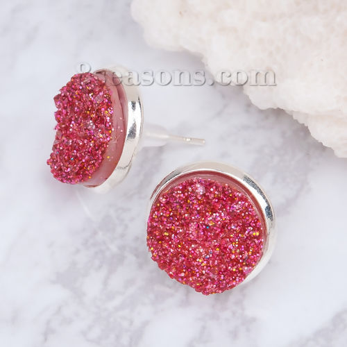 真鍮 ファション ドゥルージー イヤリング 円形 バラ色 イヤリング用カバー付き 16mm x 14mm、 1 ペア の画像