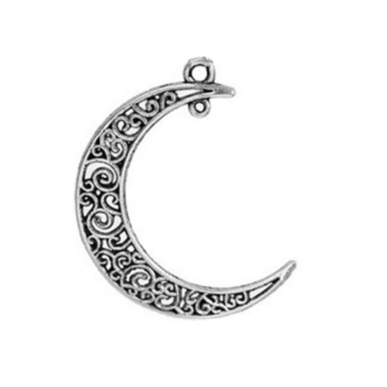 Picture of Zinc Based Alloy Pendants Half Moon Antique Silver Color Hollow 4.1cm(1 5/8") x 3.6cm(1 3/8"), 20 PCs