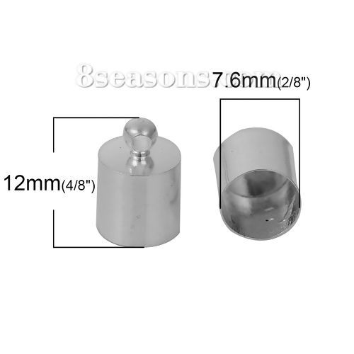 真鍮 エンドパーツ カツラ キャップ式留め具 円筒形 銀メッキ ( 7.5mmコードサイズに合う) 12mm x 8mm、 20 個 の画像