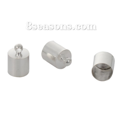 真鍮 エンドパーツ カツラ キャップ式留め具 円筒形 銀メッキ ( 7.5mmコードサイズに合う) 12mm x 8mm、 20 個 の画像