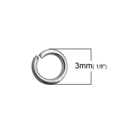 500 個 3mm 直径、 0.5mm（24号） 304ステンレス鋼 丸カン 丸カン シルバートーン 円形 の画像