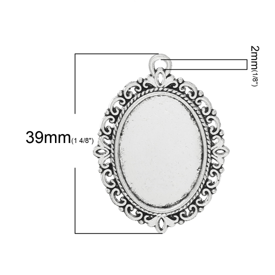 Image de 10 Pcs Pendentifs Supports à Cabochons en Alliage de Zinc Ovale Argent Vieilli (Convenable à 25mmx18mm) 39mm x 29mm