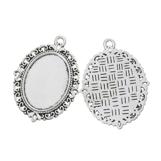 Image de 10 Pcs Pendentifs Supports à Cabochons en Alliage de Zinc Ovale Argent Vieilli (Convenable à 25mmx18mm) 39mm x 29mm