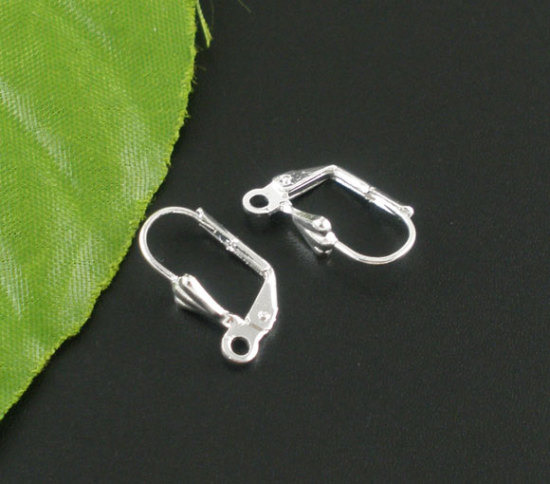 Picture of 50 PCs Brass Lever Back Clips Earrings Silver Plated With Loop 17mm x 10mm