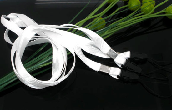 Image de Lanière Tour de Cou en Polyester & Plastique Blanc 48cm, 10 Pièces