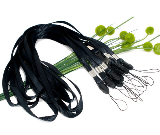 Image de Lanière Tour de Cou en Polyester & Plastique Noir 48cm, 10 Pièces