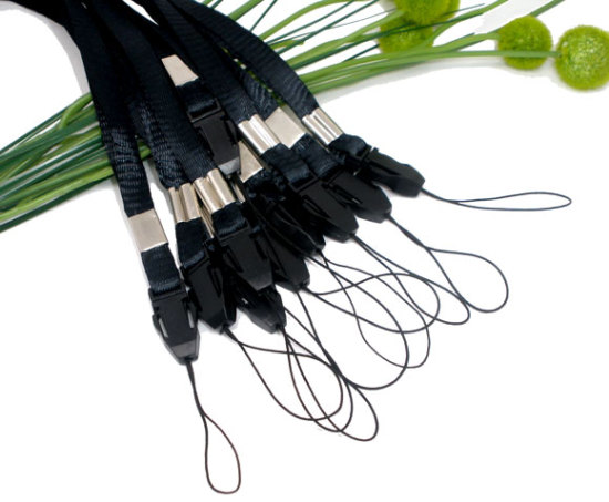Image de Lanière Tour de Cou en Polyester & Plastique Noir 48cm, 10 Pièces