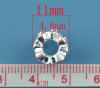 Picture of Zinc Metal Alloy European Style Large Hole Charm Beads Cylinder Silver Plated Leaf Pattern Pink Enamel Pink rhinestone 11x9mm, 10 PCs