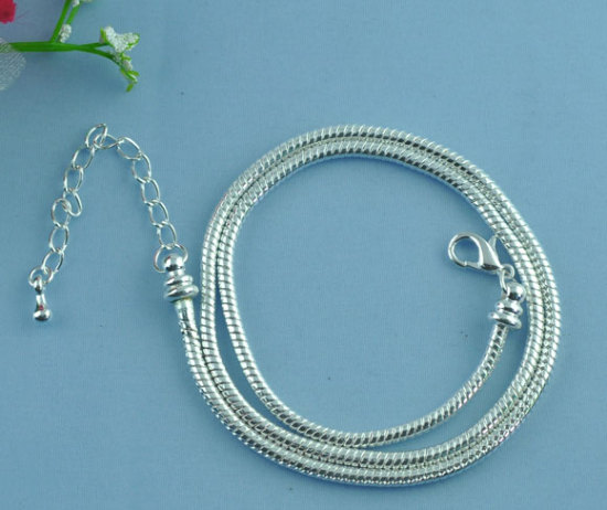 Image de Colliers Maille Serpent avec Fermoir à Mousqueton et Chaîne d'Extension en Cuivre ( sans Nickel) au Style Européen Argenté, 45cm Long/Enfilade, 2 Pcs