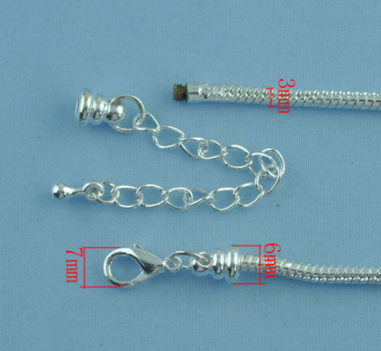 Image de Colliers Maille Serpent avec Fermoir à Mousqueton et Chaîne d'Extension en Cuivre ( sans Nickel) au Style Européen Argenté, 45cm Long/Enfilade, 2 Pcs