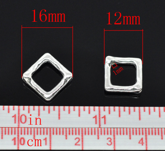 Image de Cadres de Perles en Alliage de Zinc Forme Carré, Argenté, (Perle Convenable: 8mm) 12mm x 12mm, 50 Pcs